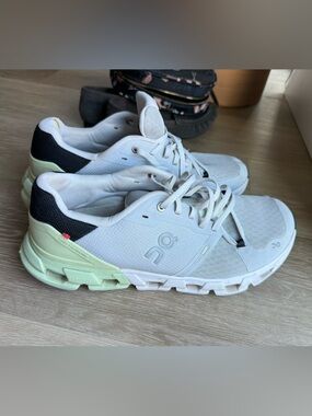 On Running White Sneakers with Mint Heel Accent